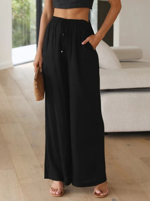 Women's Solid Color Casual Loose Wide Leg Trousers - OCEANE