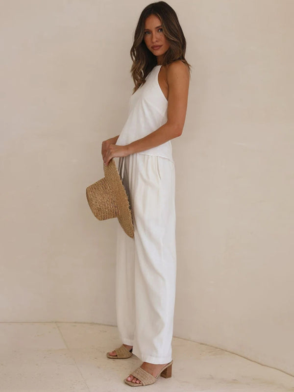 Women's Solid Color Casual Loose Wide Leg Trousers - OCEANE
