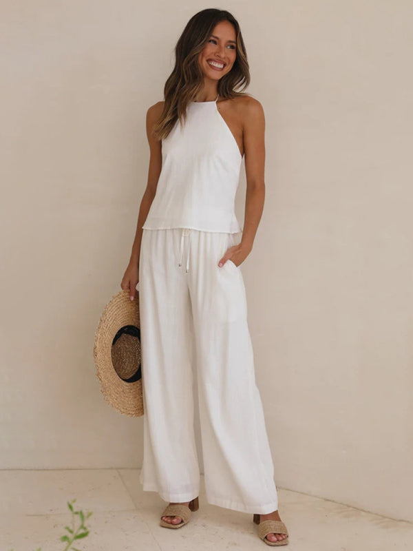 Women's Solid Color Casual Loose Wide Leg Trousers - OCEANE