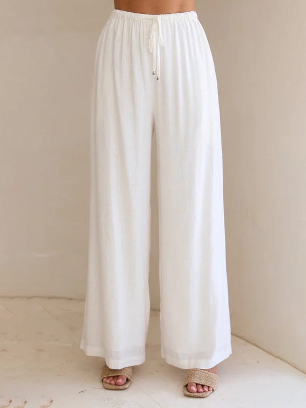 Women's Solid Color Casual Loose Wide Leg Trousers - OCEANE