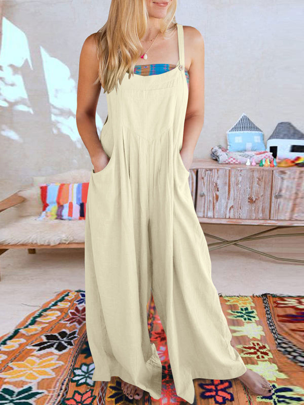 Women's Solid Color Wide Leg Linen Bohemian Jumpsuit~Lots of colors!