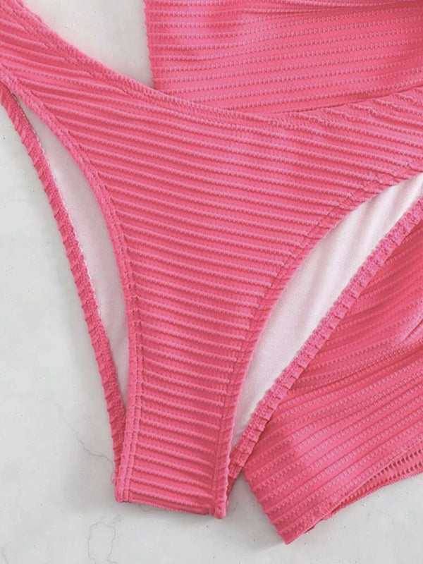 Women's three-piece sexy strappy bikini swimsuit in pink & mint green