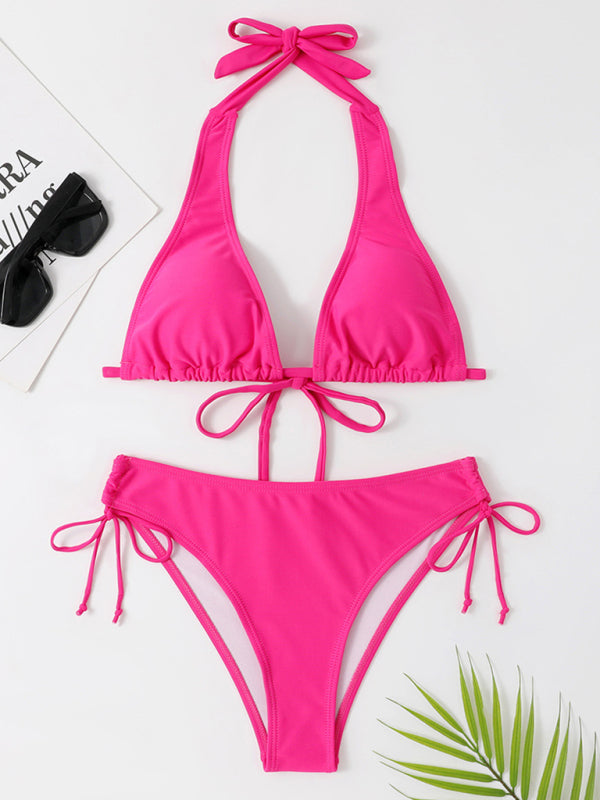 Women's two-piece sexy strappy bikini swimsuit black, red, pink