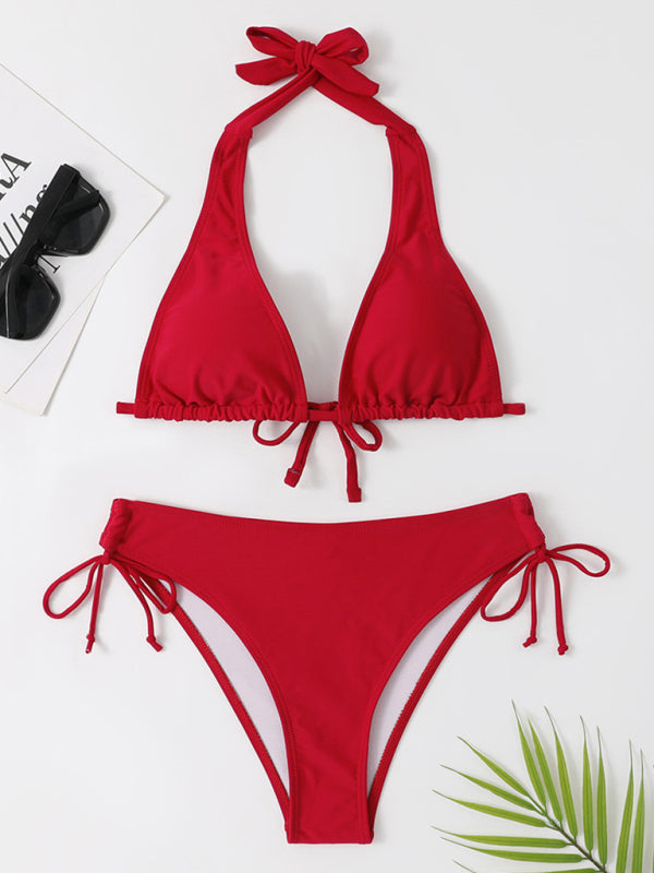 Women's two-piece sexy strappy bikini swimsuit black, red, pink