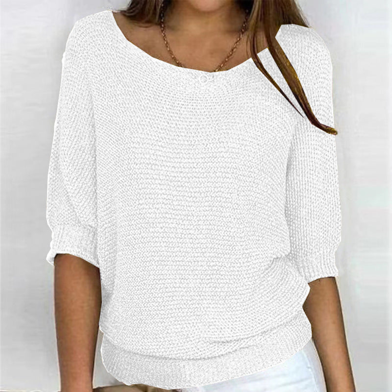 Women's round neck three-quarter sleeve knitted sweater~7 colors