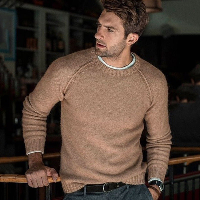 Men's round neck slim fit tops and sweaters